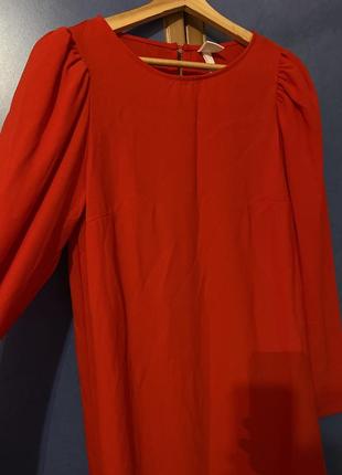 Красное платье h&amp;m прямое, плотное креп