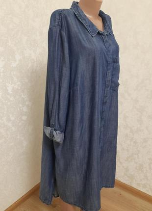 Джинсова вільна сукня сорочка великий розмір ліоцелл2 фото