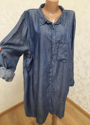 Джинсовое свободное платье рубашка большой размер лиоцелл1 фото