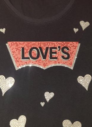 Pжіноча котонова футболка з паєтками love,s ps,m4 фото