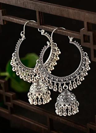 Великі сріблясті сережки джумки індійські, 56781 фото