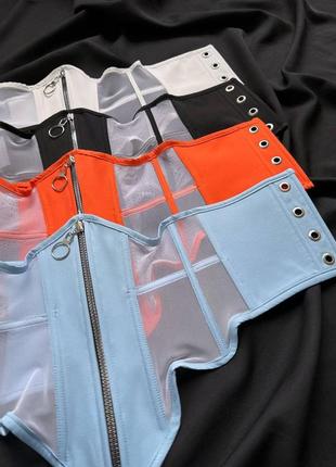 Приталенная удлиненная рубашка + корсет с молнией, рубашка + корсет с замком