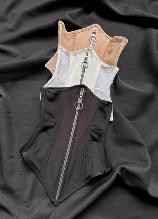 Приталенная удлиненная рубашка + корсет с молнией, рубашка + корсет с замком