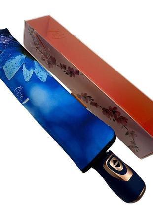Женский зонт-автомат в подарочной упаковке на 9 спиц с цветочным принтом от frei regen, синяя ручка, 09086-15 фото