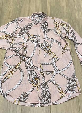 Акция 🎁 стильная атласная рубашка блуза zara с принтом asos h&amp;m6 фото