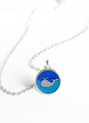 Підвіска срібна морський дельфін, кулон з блакитною та синьою емаллю, срібло 925 проби, довжина 40+5 см5 фото