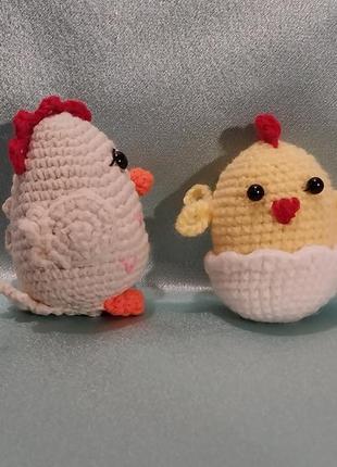 Курочка и цыпленок вязанные игрушки, пасхальный декор2 фото