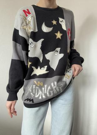 Хлопковый свитер с привидениями джемпер винтажный пуловер коттон реглан лонгслив хлопок кофта оверсайз свитер винтажный джемпер3 фото