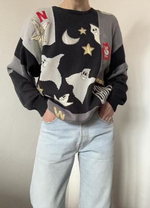 Хлопковый свитер с привидениями джемпер винтажный пуловер коттон реглан лонгслив хлопок кофта оверсайз свитер винтажный джемпер7 фото