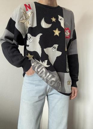 Хлопковый свитер с привидениями джемпер винтажный пуловер коттон реглан лонгслив хлопок кофта оверсайз свитер винтажный джемпер9 фото