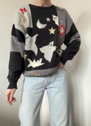 Хлопковый свитер с привидениями джемпер винтажный пуловер коттон реглан лонгслив хлопок кофта оверсайз свитер винтажный джемпер8 фото