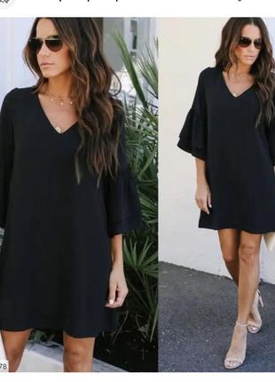 Женское платье батал черное платье свободного кроя до колен mango xl платье оверсайз платье с воланами на рукавах1 фото