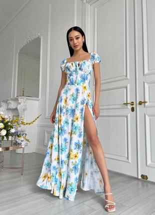 Бавовняна сукня максі з квітковим принтом, довге плаття в квіти8 фото
