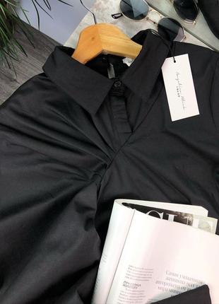 Хлопковое черное платье - рубашка с объемным рукавом м6 фото