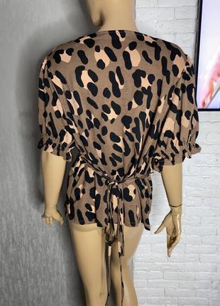Блуза на запах блузка у леопардовый принт с короткими объемными рукавами большого размера батал tu, xxxxl 58р2 фото