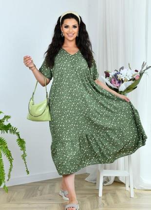 Легкое женское платье свободного кроя в цветочный принт батал (мод 9102 )1 фото