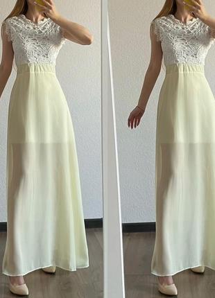 Сукня жіноча довга в пол, s /m жовто-біла1 фото