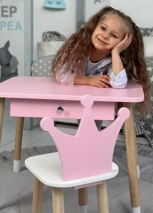 Детский столик и стульчик розовый. столик с ящиком для карандашей и разукрашек