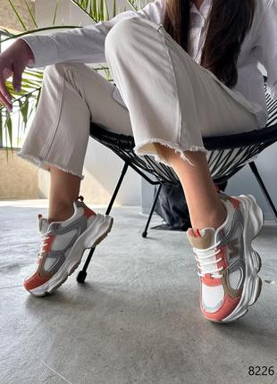 Кросівки жіночі білі + помаранчевий екошкіра3 фото