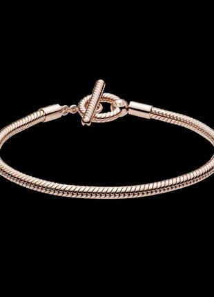 Срібний браслет pandora із t-застібкою з покриттям 14k рожевим золотом 589087c00 - поєднання стилю та вишуканості на вашій зап'яст