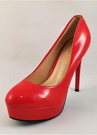 Жіночі червоні туфлі на каблуку шпильке лакові модельні (розме
