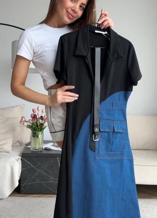 Жіноча сукня плаття джинс з вставкою довге3 фото