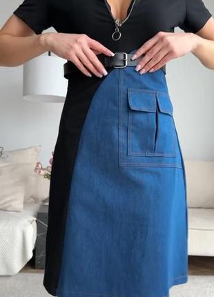 Женское платье джинс с вставкой длинное6 фото