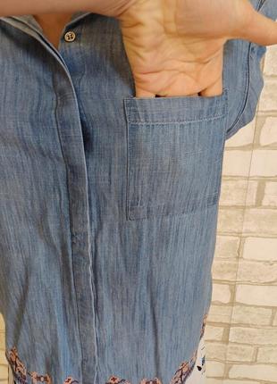 Фирменная tu симпатичная лёгкая джинсовая рубашка/блуза с вышивкой, размер м-л5 фото