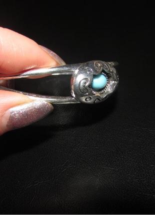 Восточный этно стиль - серебристый браслет с имитацией бирюзы, 57074 фото