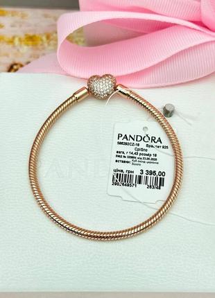 🌟 серебряный браслет pandora "сердце" в позолоте "rose": тонкая элегантность и тепло на вашем запястье! 🌟4 фото