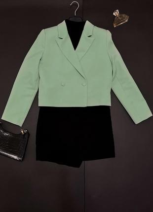 Кроп-жакет, укороченный пиджак, светлая зеленый