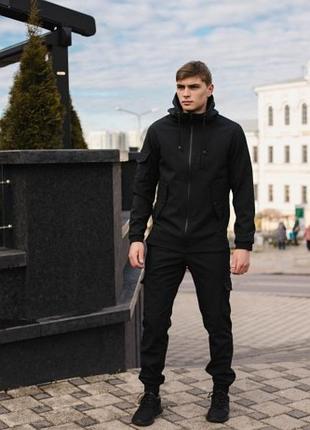 Чоловічий костюм чорний демісезонний softshell intruder.
