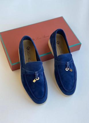 Лоферы в стиле loro piana замшевые синие