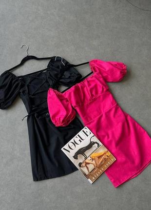 Сукня барбі красива плаття міні льон барбі зі шнурівкою2 фото