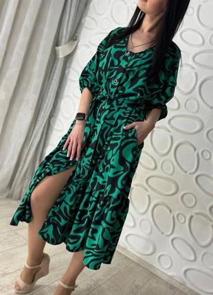 Жіноча сукня міді на гудзиках з поясом 5 кольорів4 фото