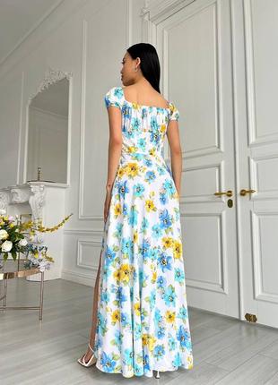 Накладний платіж ❤ бавовняна сукня максі бюстьє в квітковий принт з розрізом3 фото