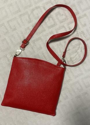 Сумка кожаная красная❤️, почтальонка, мессенджер, кросс-боди