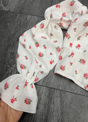 Красивий квітковий топ блуза з рукавом муслін стильний трендовий кроп топ6 фото