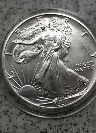 1 долар сша 1991 срібло крокуюча свобода орел1 фото