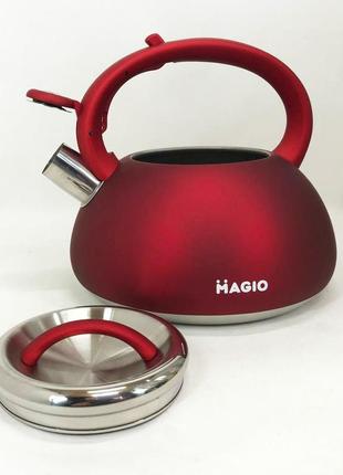 Чайник magio mg-1193 со свистком, маленький чайник для газовой плиты, металлический чайник2 фото