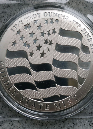 Орел прапор срібло 5 унцій oz 155.5 г раунд сша жетон монета3 фото