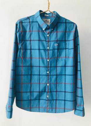 Шикарна сорочка hollister у клітинку, синього кольору, розмір l-xl
