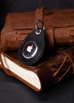 Кожаный брелок-держатель для apple airtag из винтажной кожи grande pelle 11614 черный7 фото