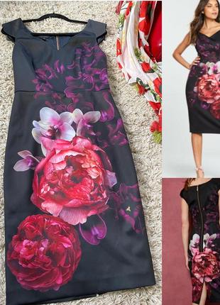 Шикарное силуэтное платье миди в принт цветы ,ted baker,p.s-m