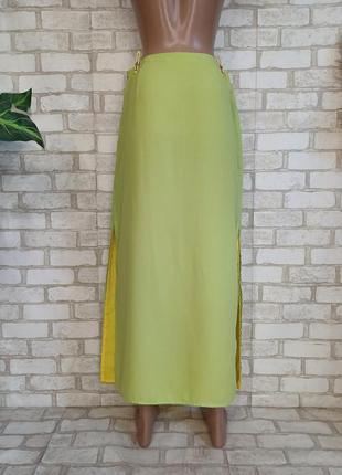 Яркая шифоновая летняя юбка в пол в два сочных цвета: салатовый и жёлтый, размер л-ка2 фото