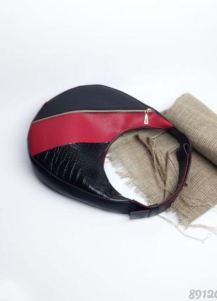 Чорна з червоним кроко сумка кругла жіноча2 фото