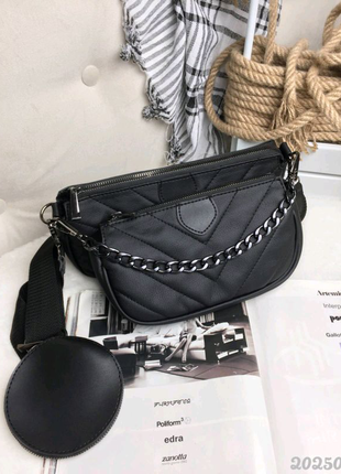 Чорна стьобана сумка через плече жіноча 3в12 фото