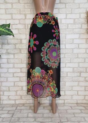 Фирменная desigual шифоновая юбка в пол с красочным цветочным принтом, размер с-ка2 фото