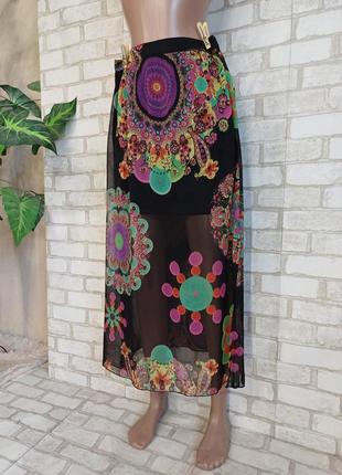 Фирменная desigual шифоновая юбка в пол с красочным цветочным принтом, размер с-ка4 фото