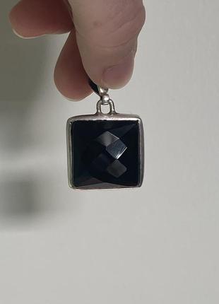 Кулон срібний онікс чорний гранований камінь4 фото